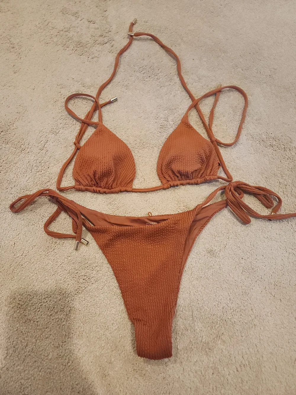 Monday Swimwear Burnt Orange Textured Tie Bikini